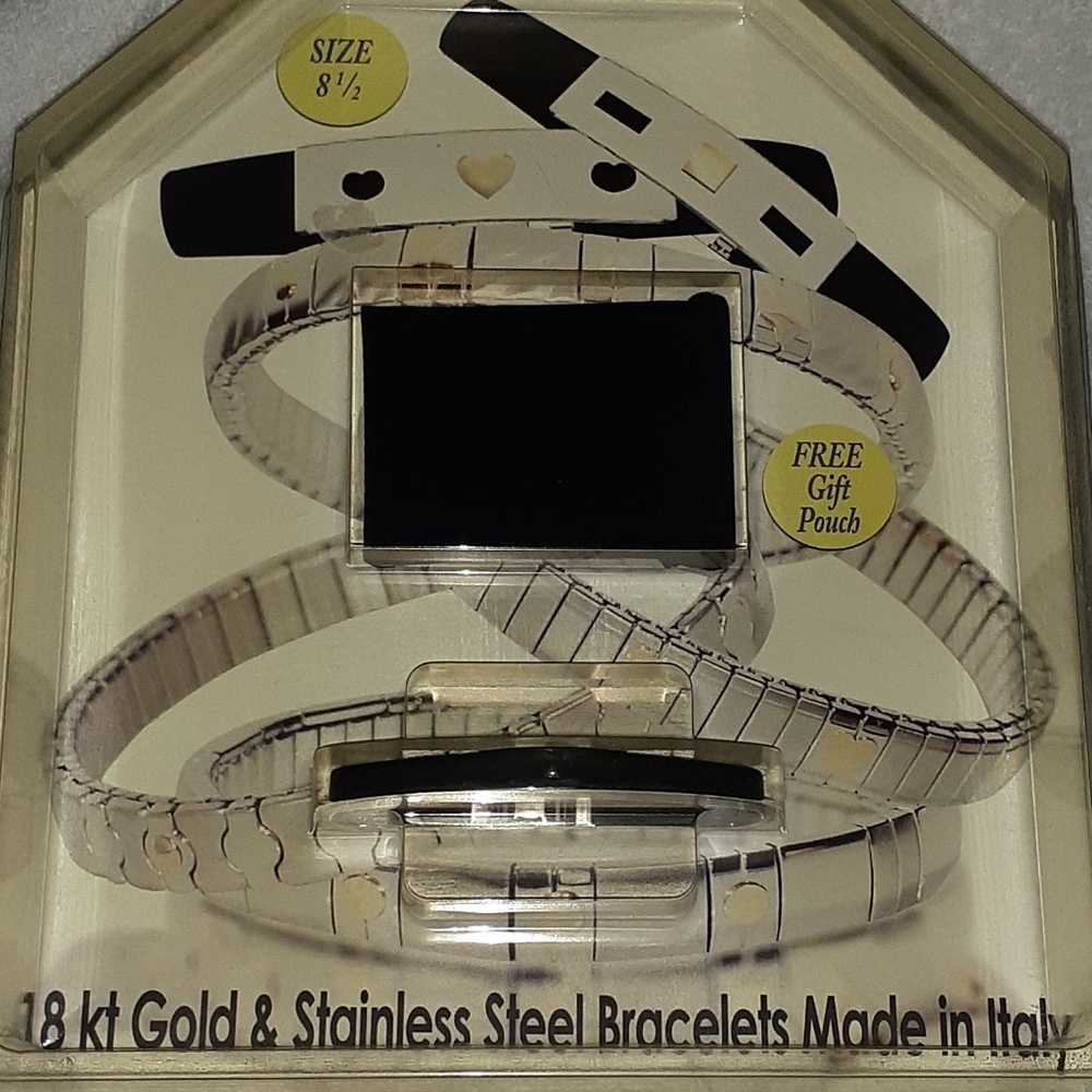 18KT GOLD & STAINLESS-STEEL BLACK BRACELET WITH BAG
